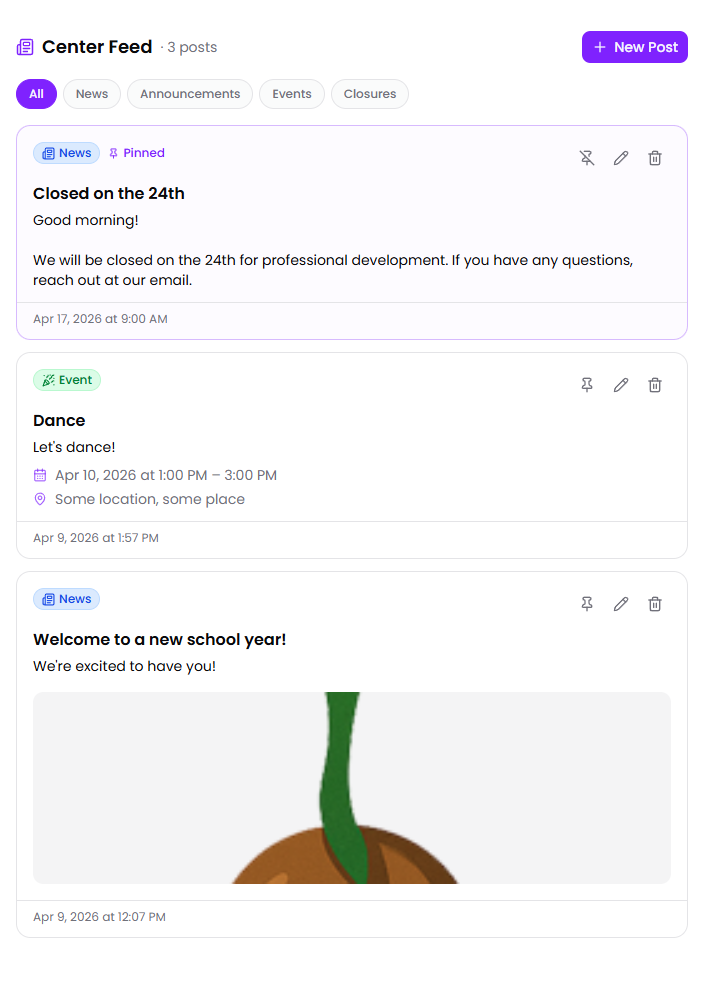Kinderly Manage staff scheduling grid