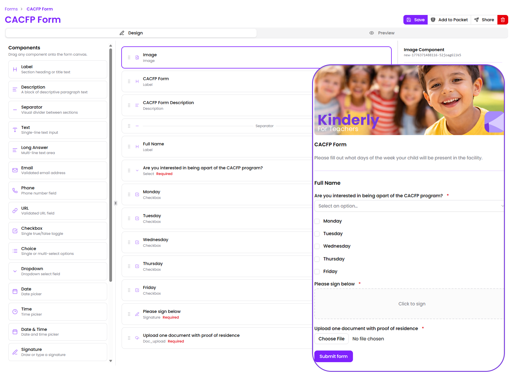Kinderly billing accounts and invoices view